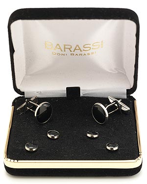 Style 6002: Black on Silver Studs and Cufflinks