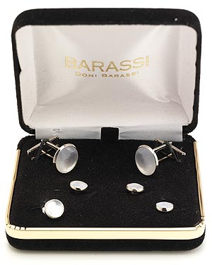 Style 6102: Pearl on Silver Studs and Cufflinks