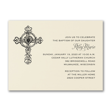 Genuine Cross - Baptism Invitation - Ecru