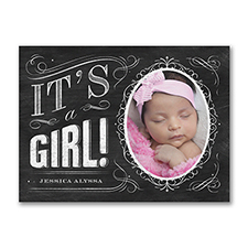 Chalkboard - Photo Birth Announcement - Girl